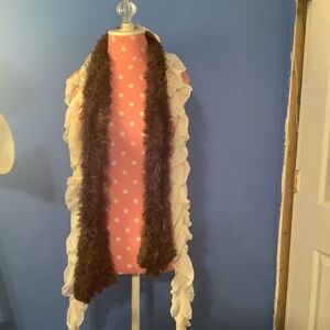 2 Women’s scarves White Ruffles & Brown Faux Fur